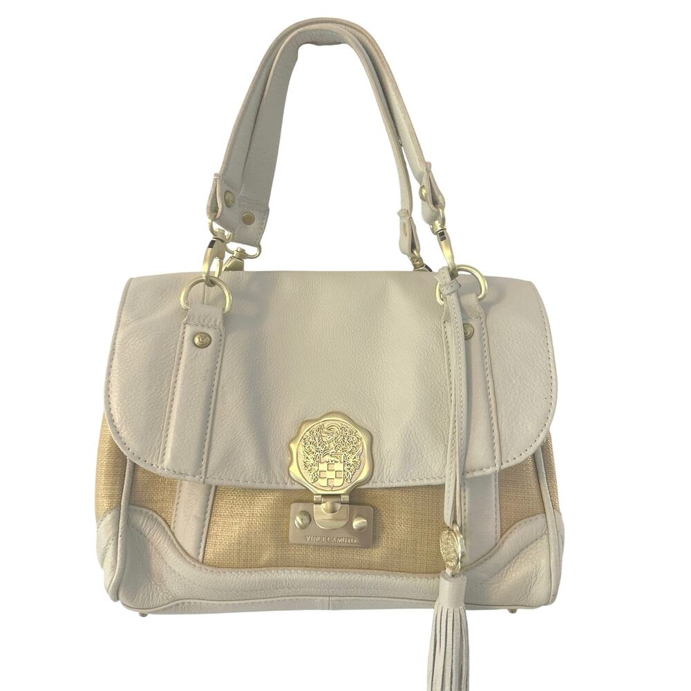 Vince Camuto Bold Gold Medallion cream pebble leather/rattan
